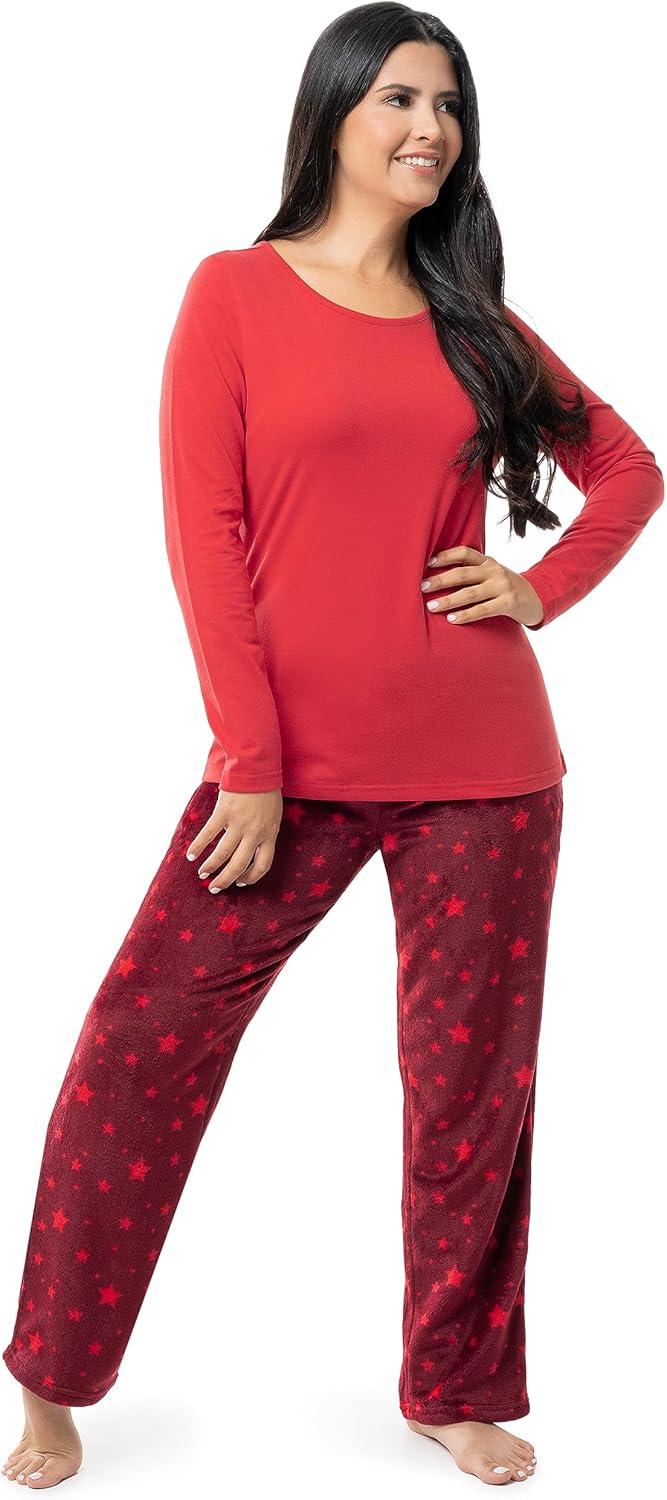 imageFruit of the Loom womens Sueded Jersey Crew Top and Fleece Pant Sleep SetRedStarry Sky
