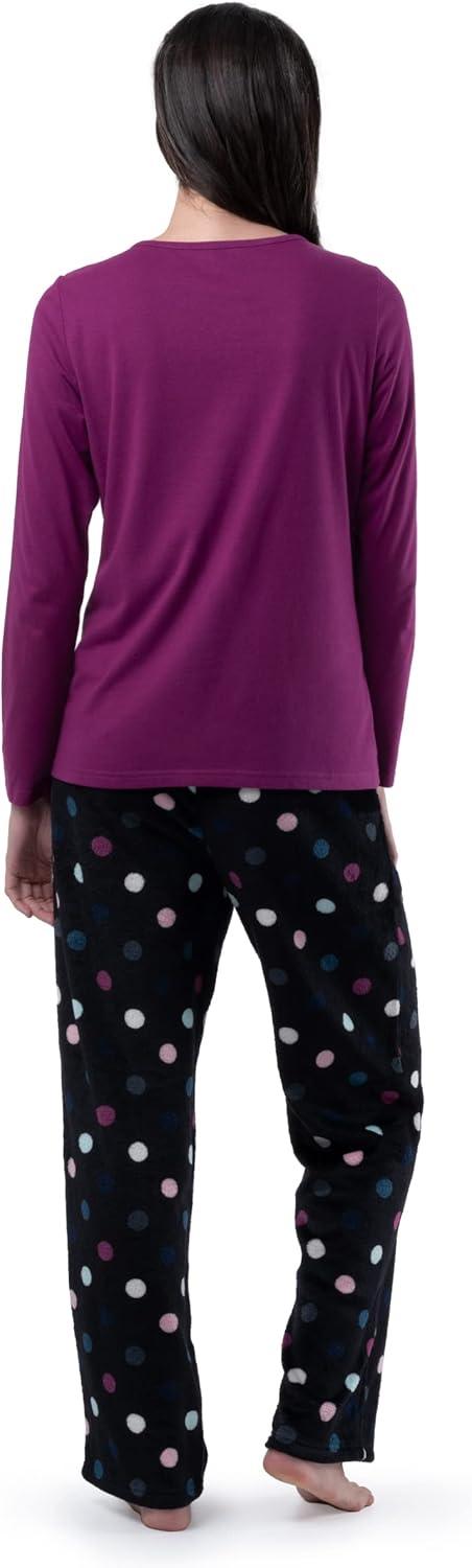 imageFruit of the Loom womens Sueded Jersey Crew Top and Fleece Pant Sleep SetRoyal BerryMulti Dots