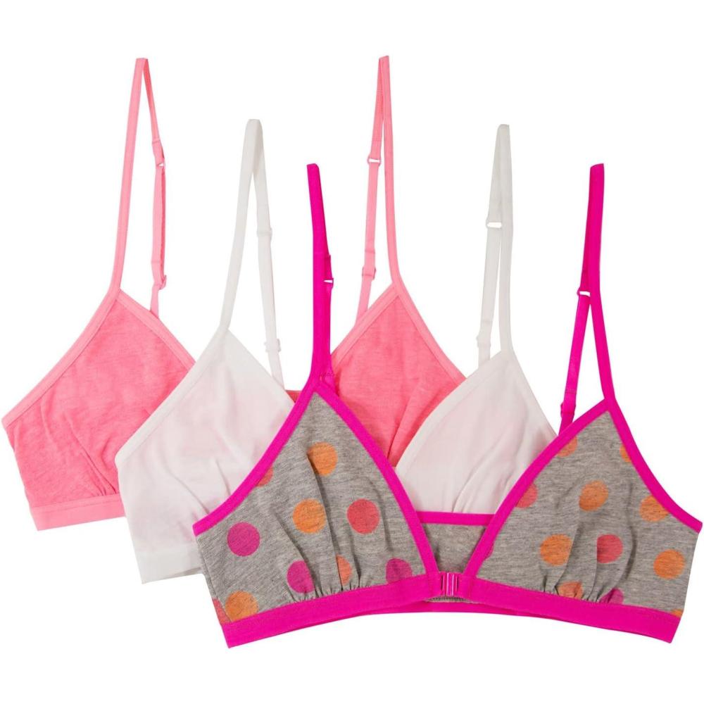 imageFruit of the Loom Big Girls 3Pack Cotton Convertible Bralette  Adjustable ampamp VersatileParty DotsWhitePopsicle Pink