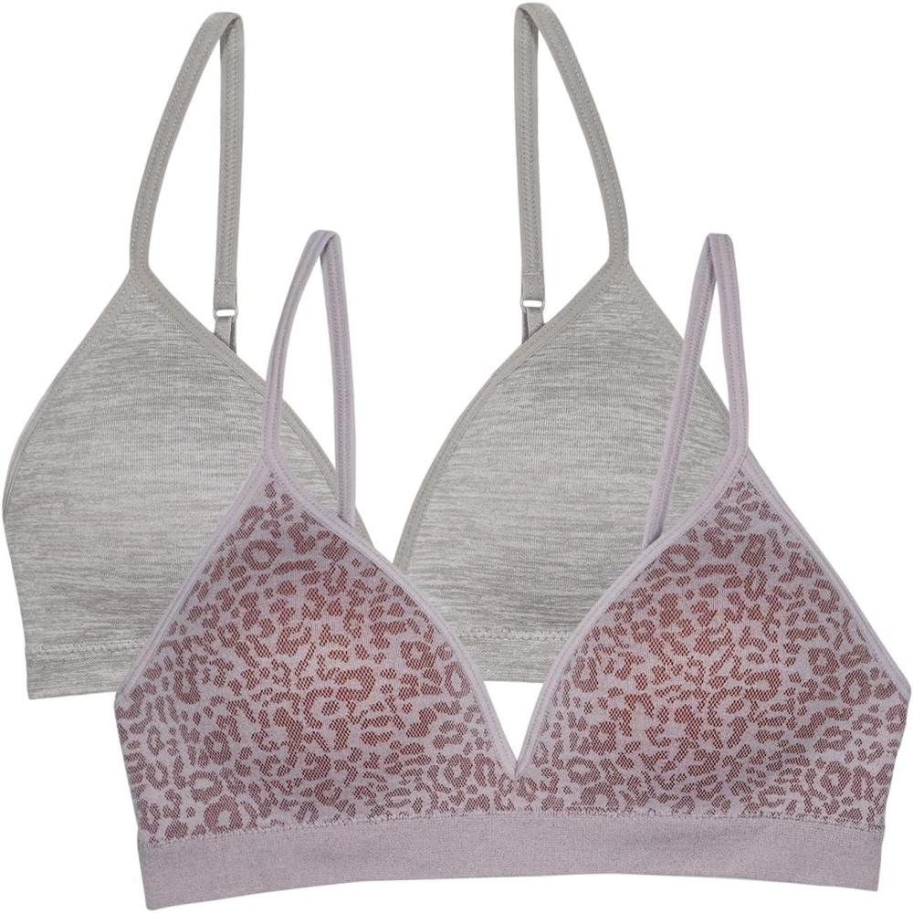 imageFruit of the Loom Girls 2Pack Seamless Soft Cup Bras Lightweight ampamp Gentle SupportMulti LeoGrey Heather
