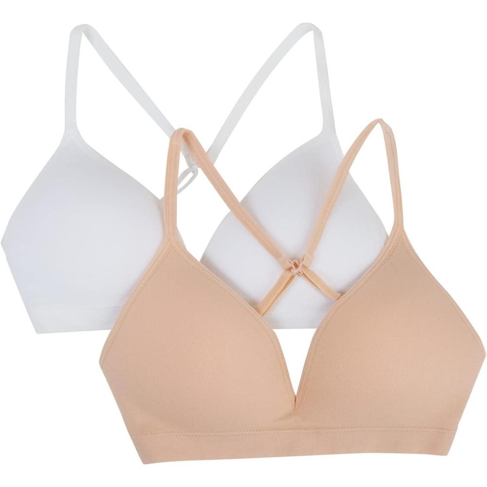 imageFruit of the Loom Girls 2Pack Seamless Soft Cup Bras Lightweight ampamp Gentle SupportSandWhite