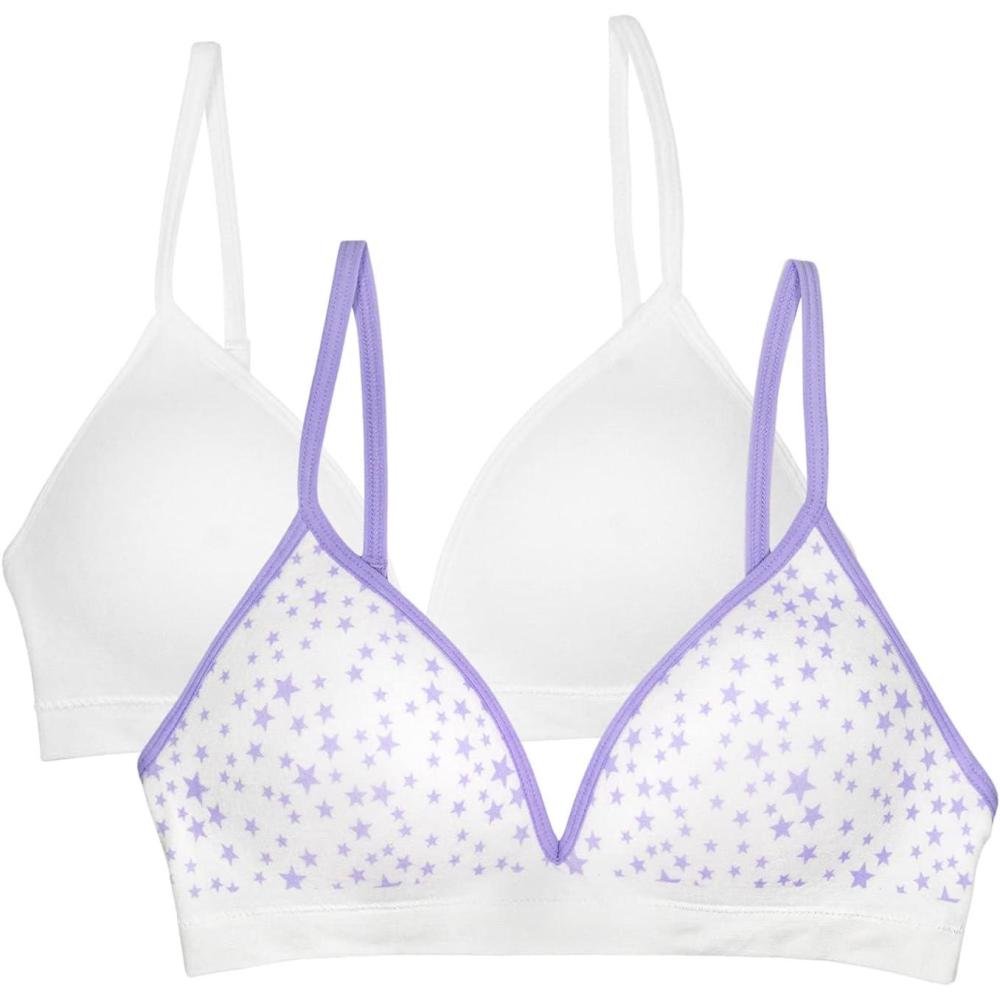 imageFruit of the Loom Girls 2Pack Seamless Soft Cup Bras Lightweight ampamp Gentle SupportSparkling StarWhite