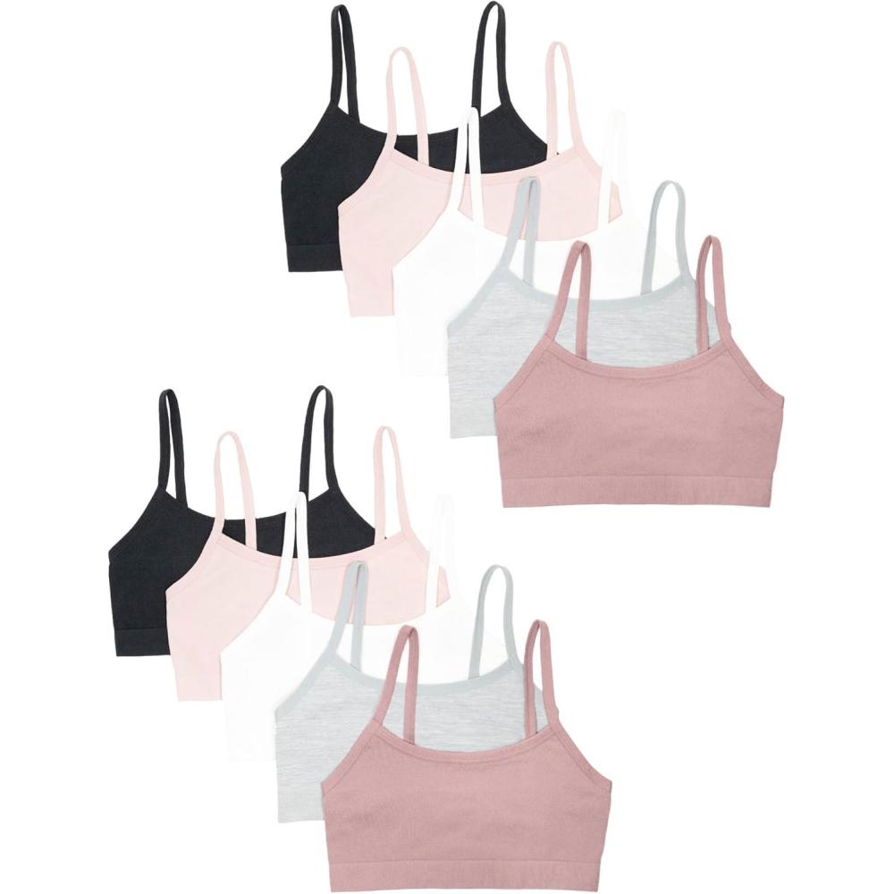 imageFruit of the Loom Girls Big Girls Training Bra Value PacksRose ShadowPremium PlumWhiteGrey HeatherBlack