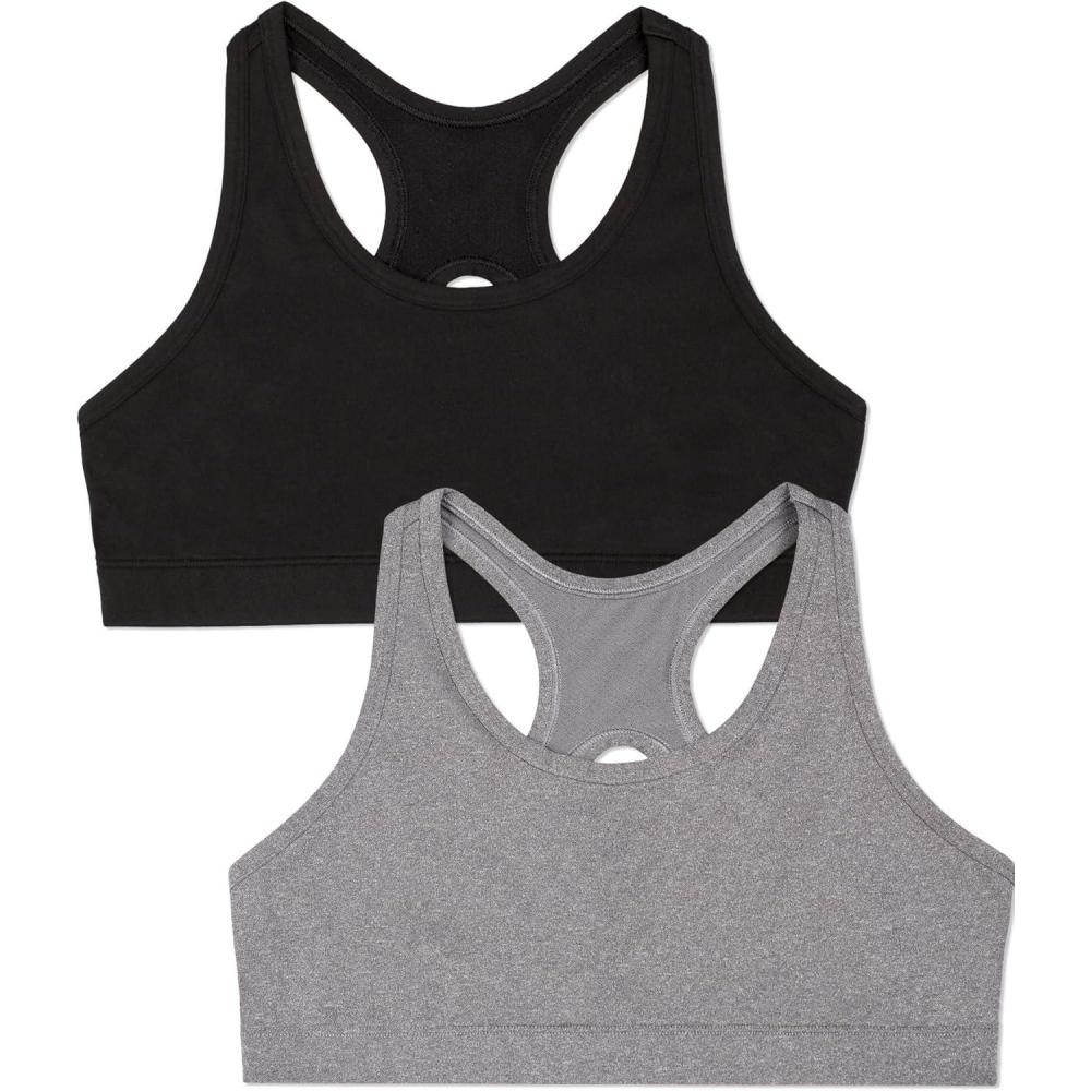 imageFruit of the Loom Girls Stay Dry Racerback Sports BraBlackDark Grey Heather
