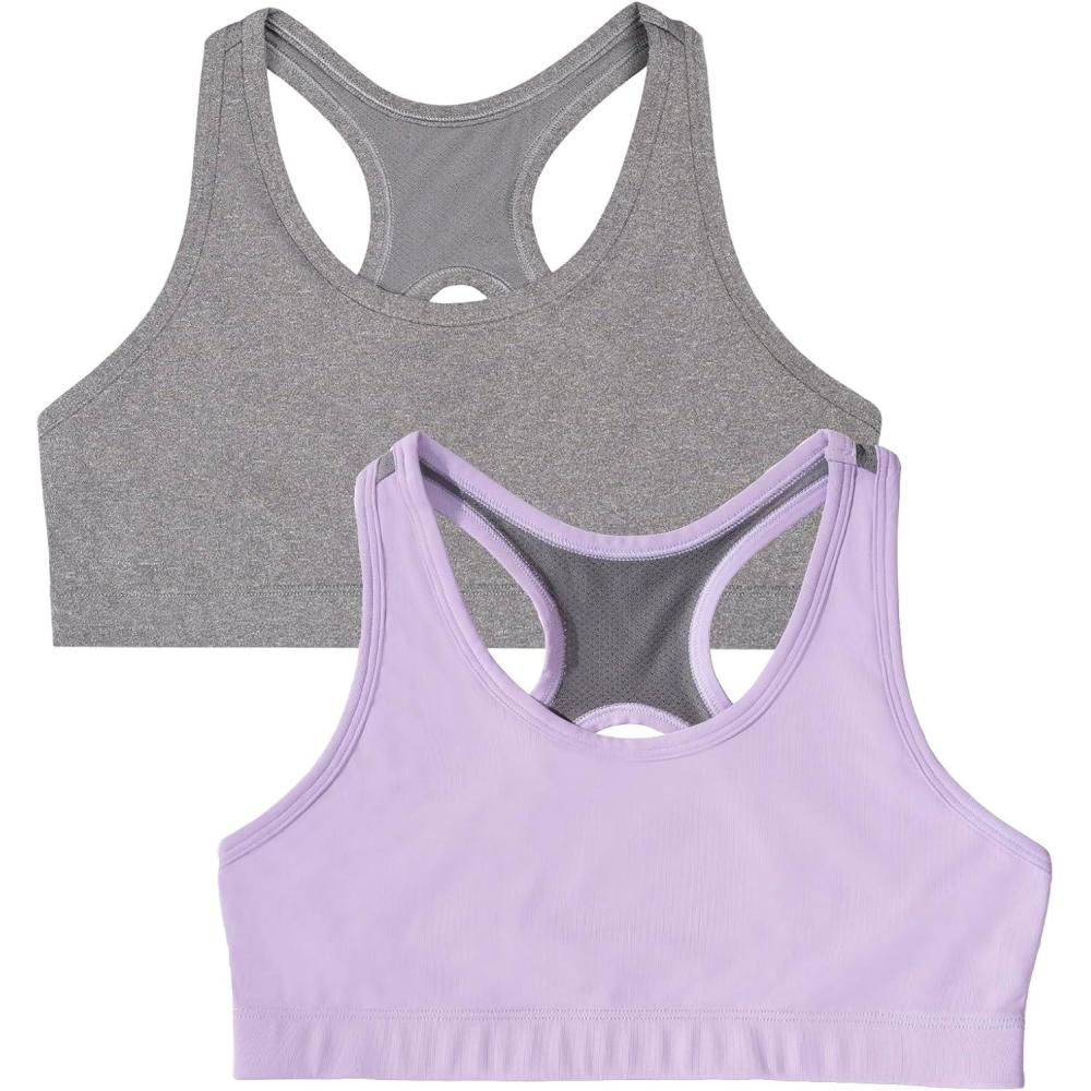 imageFruit of the Loom Girls Stay Dry Racerback Sports BraStellar Orchid W GreyCharcoal