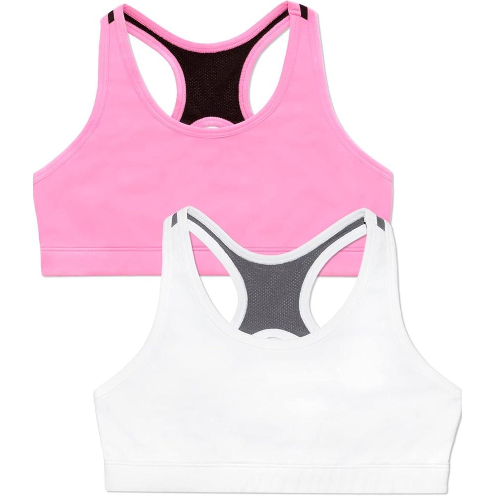 imageFruit of the Loom Girls Stay Dry Racerback Sports BraWhiteNeon Pink