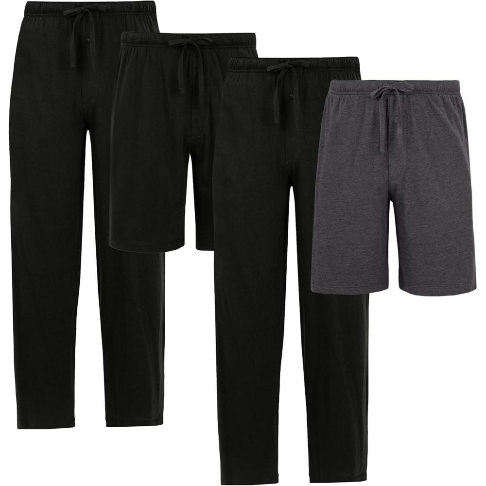 imageFruit of the Loom Mens Sleep Pajama Pants and Shorts 4PackBlackCharcoalBlackBlack