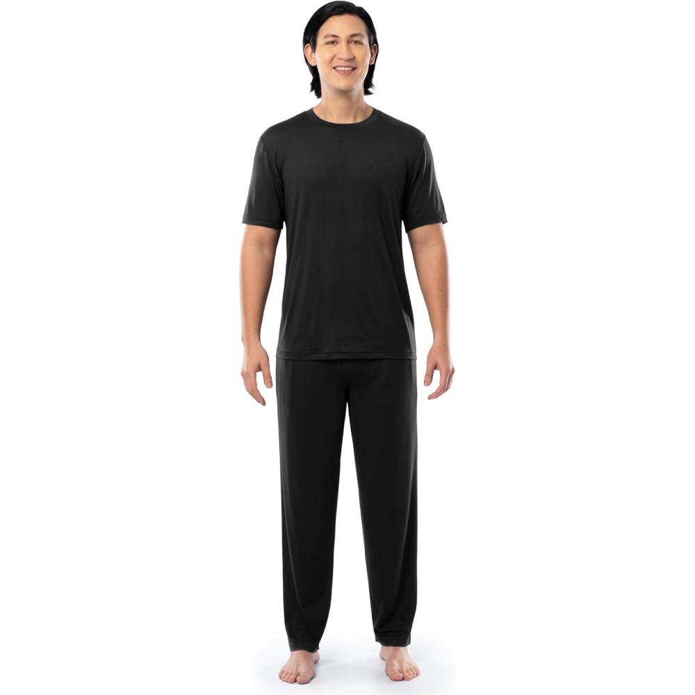 imageFruit of the Loom Mens Stretch Mesh Jersey Top and Pant Sleep Pajama SetBlack