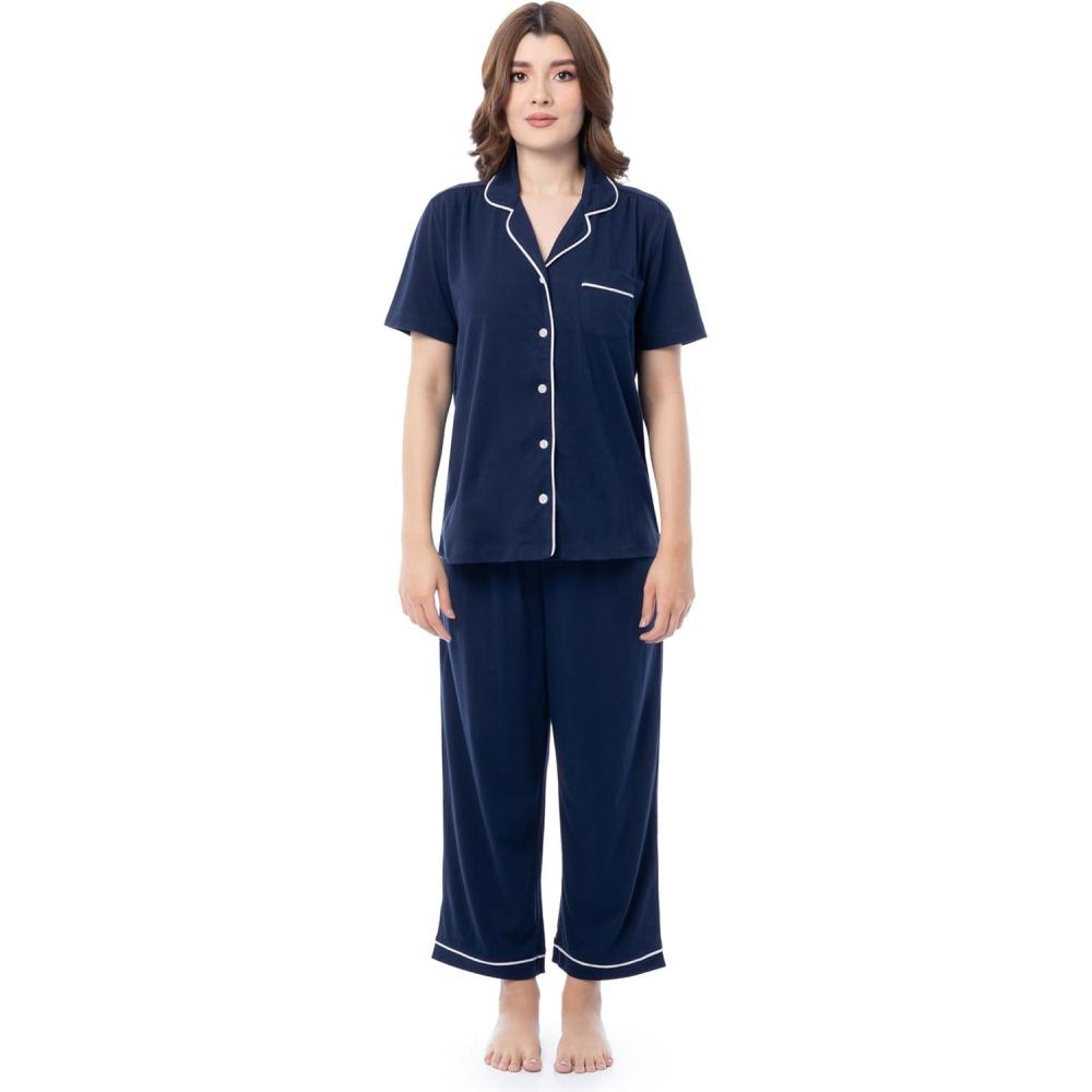 imageFruit of the Loom Womens Pipped Button Down Sleep SetNavy