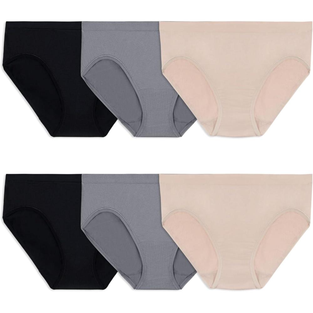 imageFruit of the Loom Womens Underwear Pima Cotton Blend Fabric Super Smooth Raw Cut EdgesBikini 6 Pack Assorted Color Neutrals