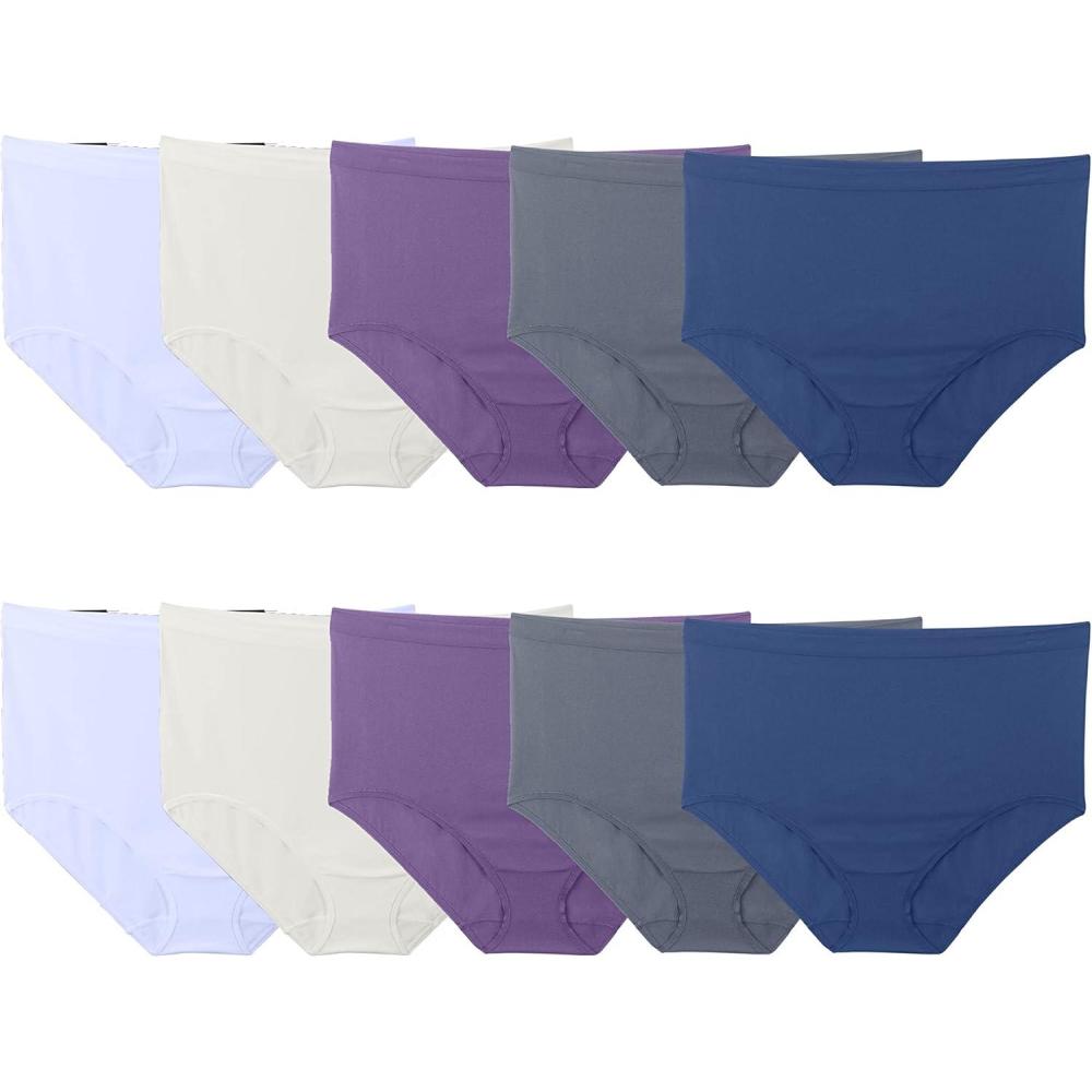 imageFruit of the Loom Womens Underwear Pima Cotton Blend Fabric Super Smooth Raw Cut EdgesPlus Size Brief  10 Pack  BluePurpleGrey
