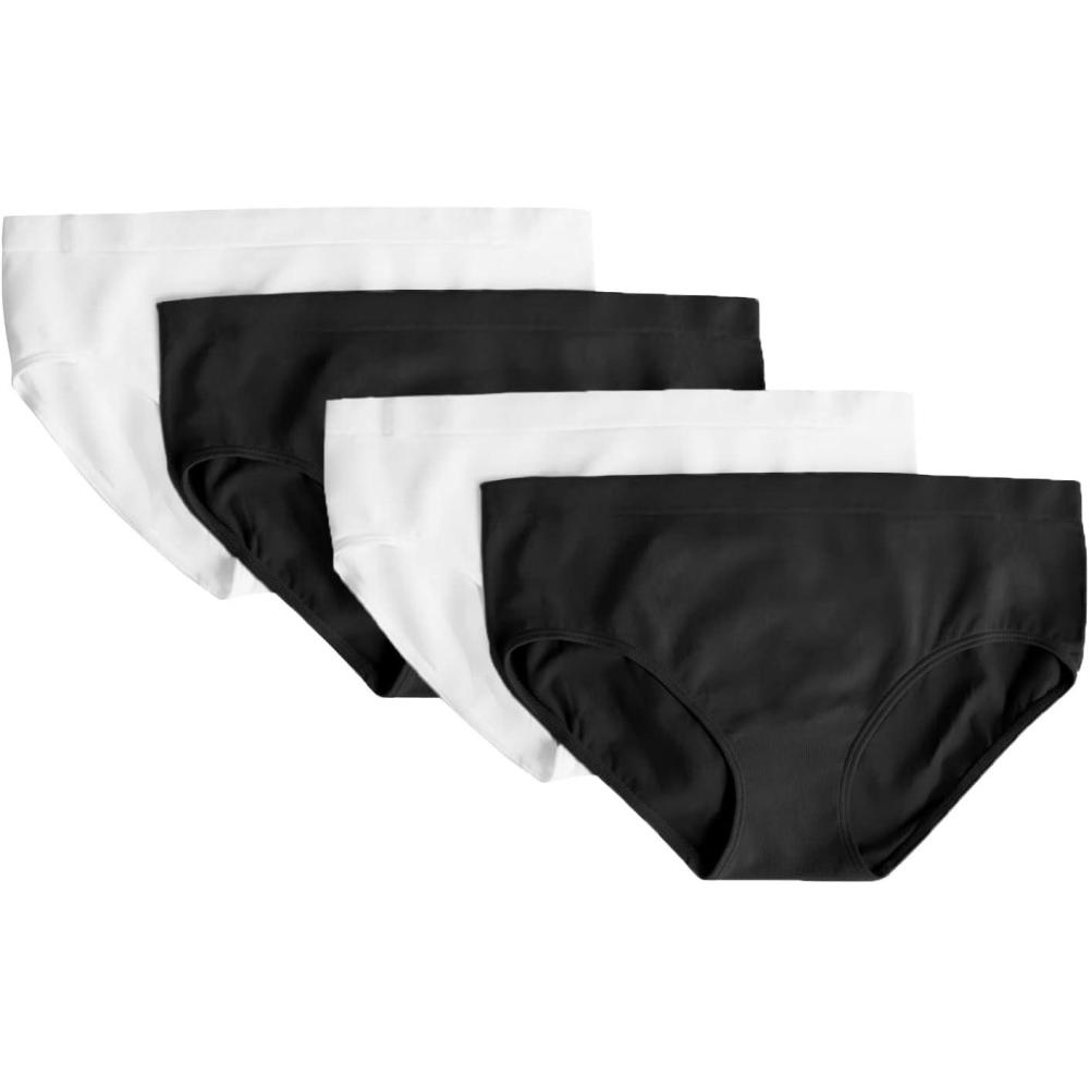 imageFruit of the Loom girls Stretch Seamless Bikini BriefsBlack HueWhite 4pack
