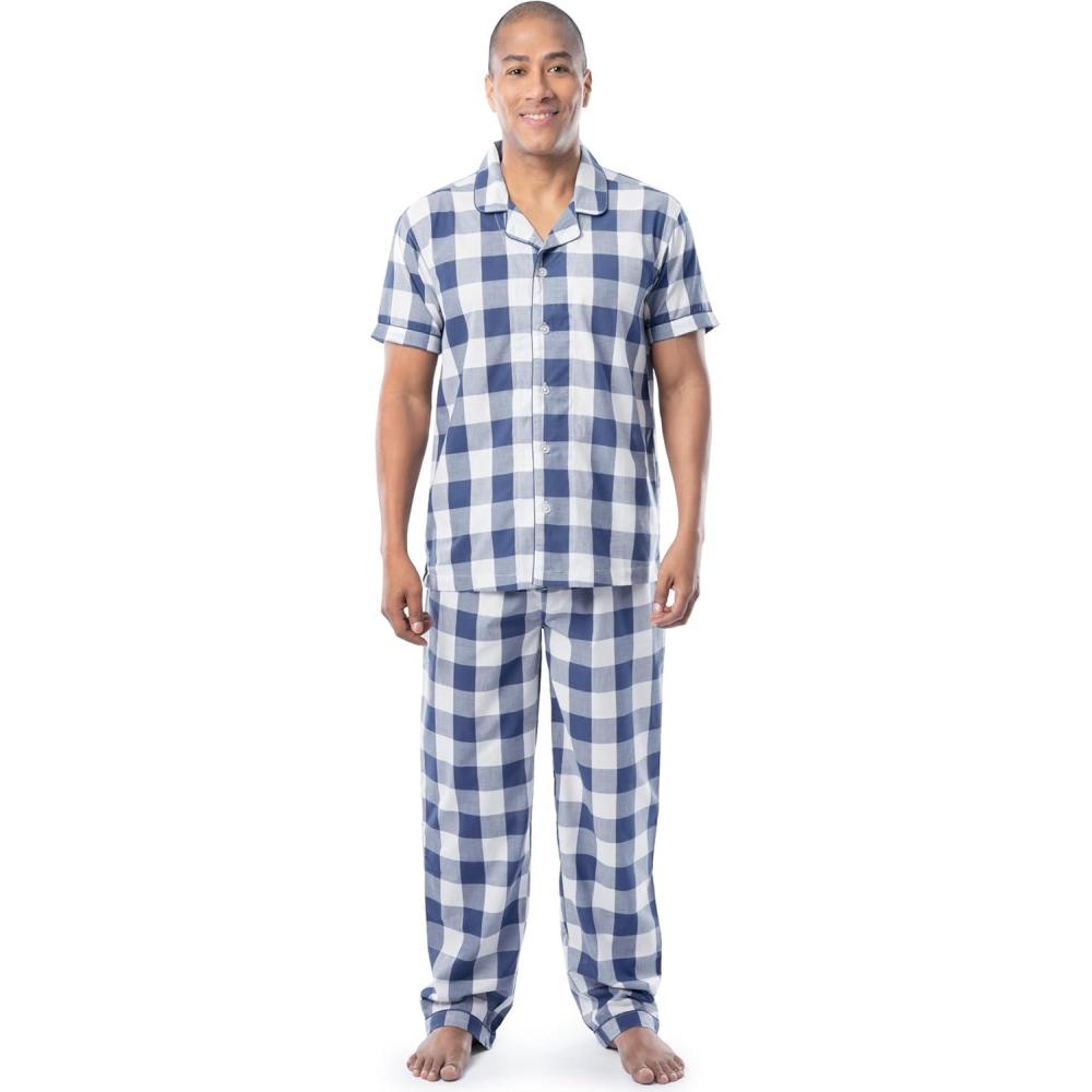 imageFruit of the Loom mens Extra Soft Woven Poplin Pajama Sleep SetBlue Check