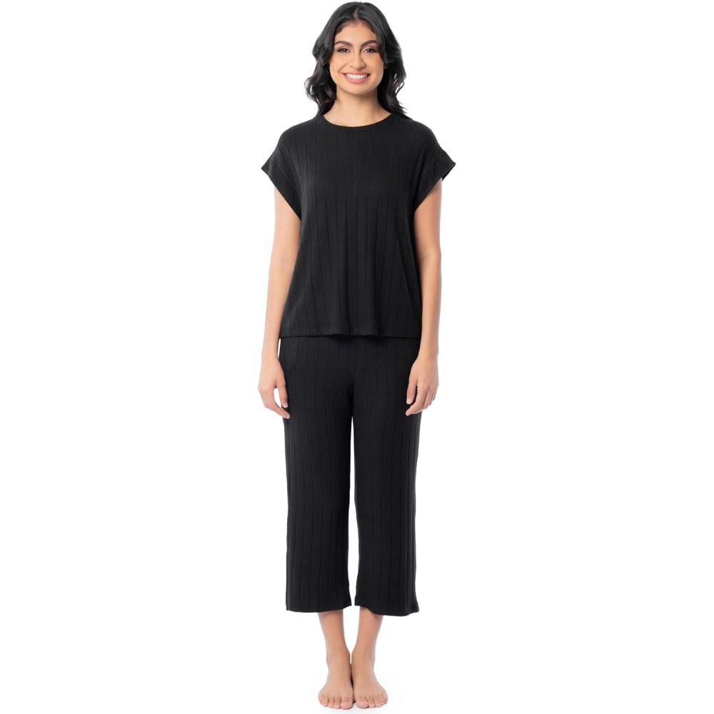 imageFruit of the Loom womens Dolman Sleeve and Cropped Pant Sleep SetBlack