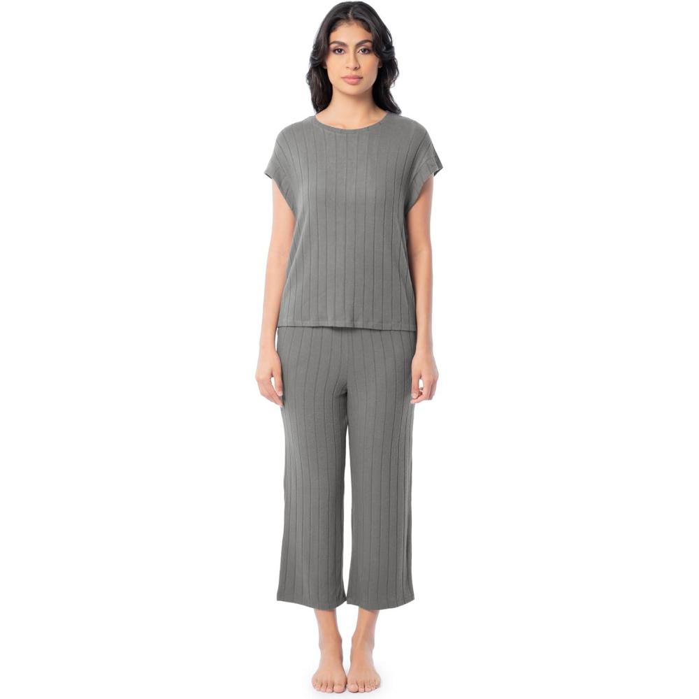 imageFruit of the Loom womens Dolman Sleeve and Cropped Pant Sleep SetGrey