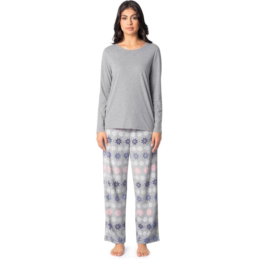 imageFruit of the Loom womens Sueded Jersey Crew Top and Fleece Pant Sleep SetGrey HeatherNordic Snow