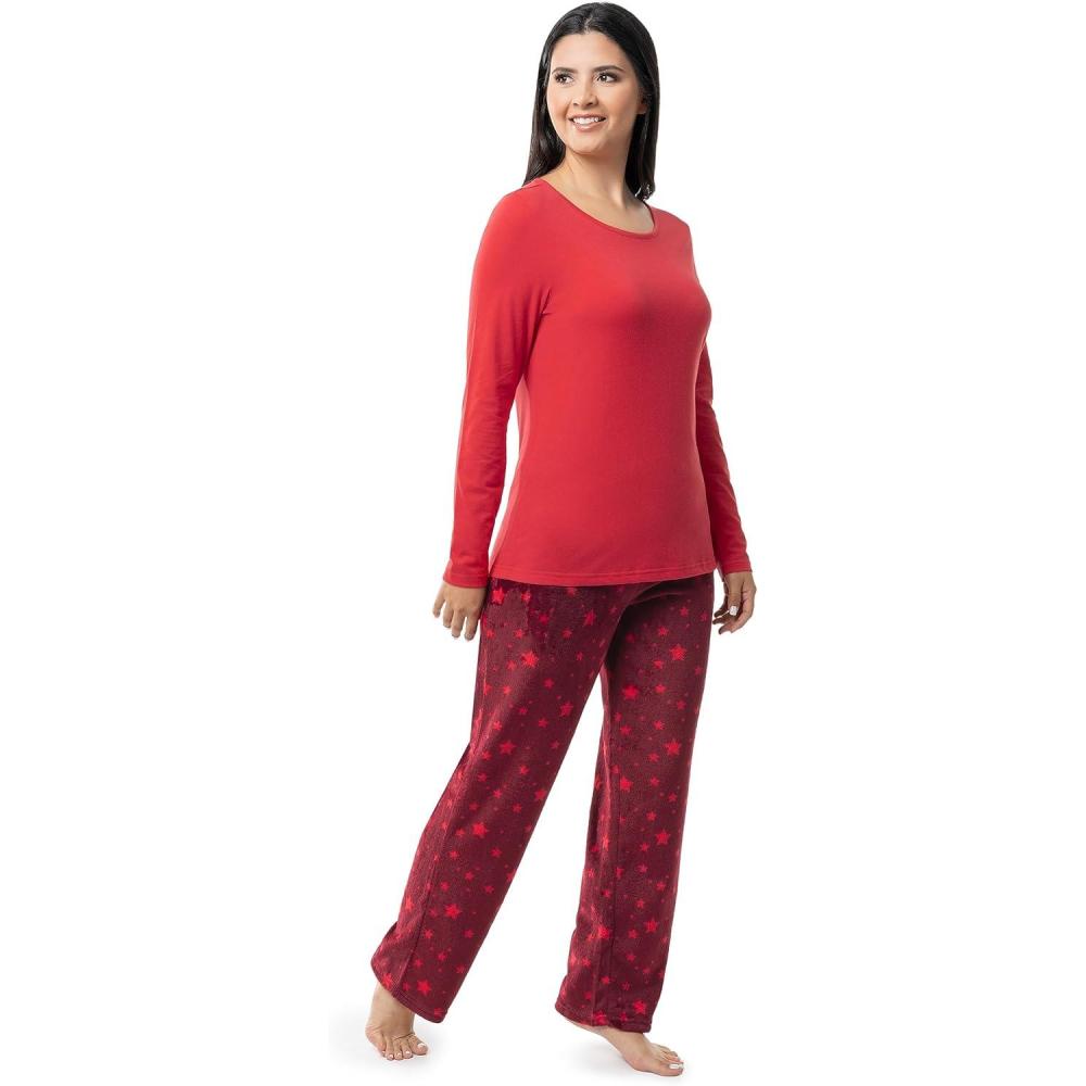 imageFruit of the Loom womens Sueded Jersey Crew Top and Fleece Pant Sleep SetRedStarry Sky