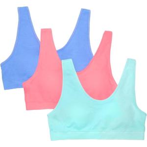 Fruit of The Loom Girls Seamless Stretch Sports Bra(Cornflower Blue/Peach Sorbet/Aruba Blue)
