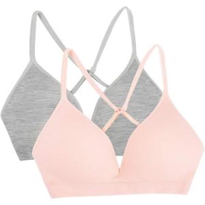 Fruit of the Loom Girls’ 2-Pack Seamless Soft Cup Bras – Lightweight & Gentle Support(Grey Heather/Blushing Rose)
