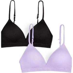 Fruit of the Loom Girls’ 2-Pack Seamless Soft Cup Bras – Lightweight & Gentle Support(Lilac Whisper/Black Hue)
