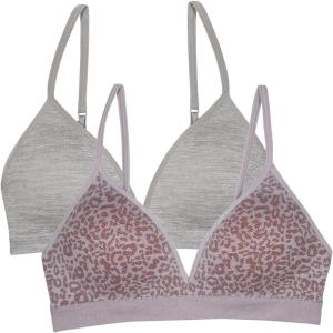 Fruit of the Loom Girls’ 2-Pack Seamless Soft Cup Bras – Lightweight & Gentle Support(Multi Leo/Grey Heather)