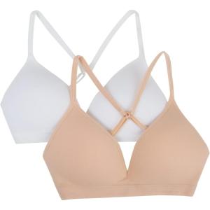 Fruit of the Loom Girls’ 2-Pack Seamless Soft Cup Bras – Lightweight & Gentle Support(Sand/White)