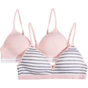 Fruit of the Loom Girls’ 2-Pack Seamless Soft Cup Bras – Lightweight & Gentle Support(Skinny Stripe/Blushing Rose)