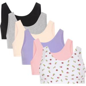 Fruit of the Loom Girls Multi Pack Cotton Built -Up Stretch Sports Bra Available in 6 Packs!(Dancing Rosebud/Rose/Hyacinth/Grey/Nude/Blue)