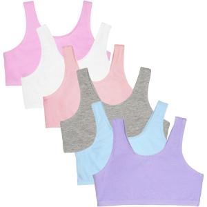 Fruit of the Loom Girls Multi Pack Cotton Built -Up Stretch Sports Bra Available in 6 Packs!(Hyacinth/Eyeshadow/Grey Heather/White/Lilac/Blushing Rose)