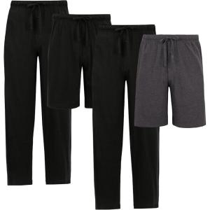 Fruit of the Loom Men’s Sleep Pajama Pants and Shorts, 4-Pack(Black/Charcoal/Black/Black)