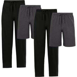 Fruit of the Loom Men’s Sleep Pajama Pants and Shorts, 4-Pack(Black/Charcoal/Black/Charcoal)