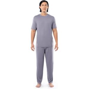 Fruit of the Loom Men’s Stretch Mesh Jersey Top and Pant Sleep Pajama Set(Grey Heather)