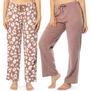 Fruit of the Loom Womens Fleece Sleep Pajama Pant, 2 Pack(Heather Burlwood/Animal Print)
