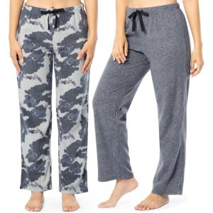Fruit of the Loom Womens Fleece Sleep Pajama Pant, 2 Pack(Heather Grey/Camo)