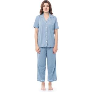 Fruit of the Loom Women’s Pipped Button Down Sleep Set(Ashley Blue)