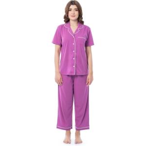 Fruit of the Loom Women’s Pipped Button Down Sleep Set(Radiant Orchid)