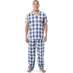 Fruit of the Loom mens Extra Soft Woven Poplin Pajama Sleep Set(Blue Check)
