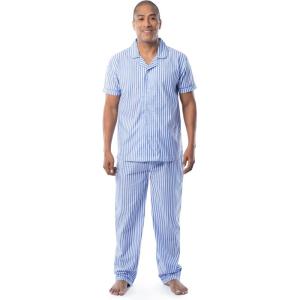 Fruit of the Loom mens Extra Soft Woven Poplin Pajama Sleep Set(Blue Stripe)