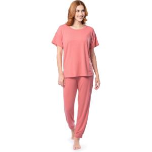 Fruit of the Loom womens Breathable Short Sleeve Top and Jogger Pant Sleep Pajama Set(Desert Rose)