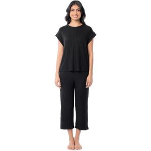 Fruit of the Loom womens Dolman Sleeve and Cropped Pant Sleep Set(Black)
