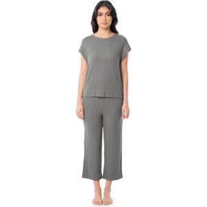 Fruit of the Loom womens Dolman Sleeve and Cropped Pant Sleep Set(Grey)
