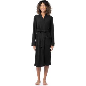 Fruit of the Loom womens Lightweight Waffle Knit Kimono Robe(Black)