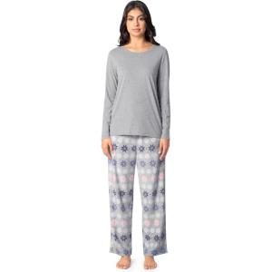 Fruit of the Loom womens Sueded Jersey Crew Top and Fleece Pant Sleep Set(Grey Heather/Nordic Snow)