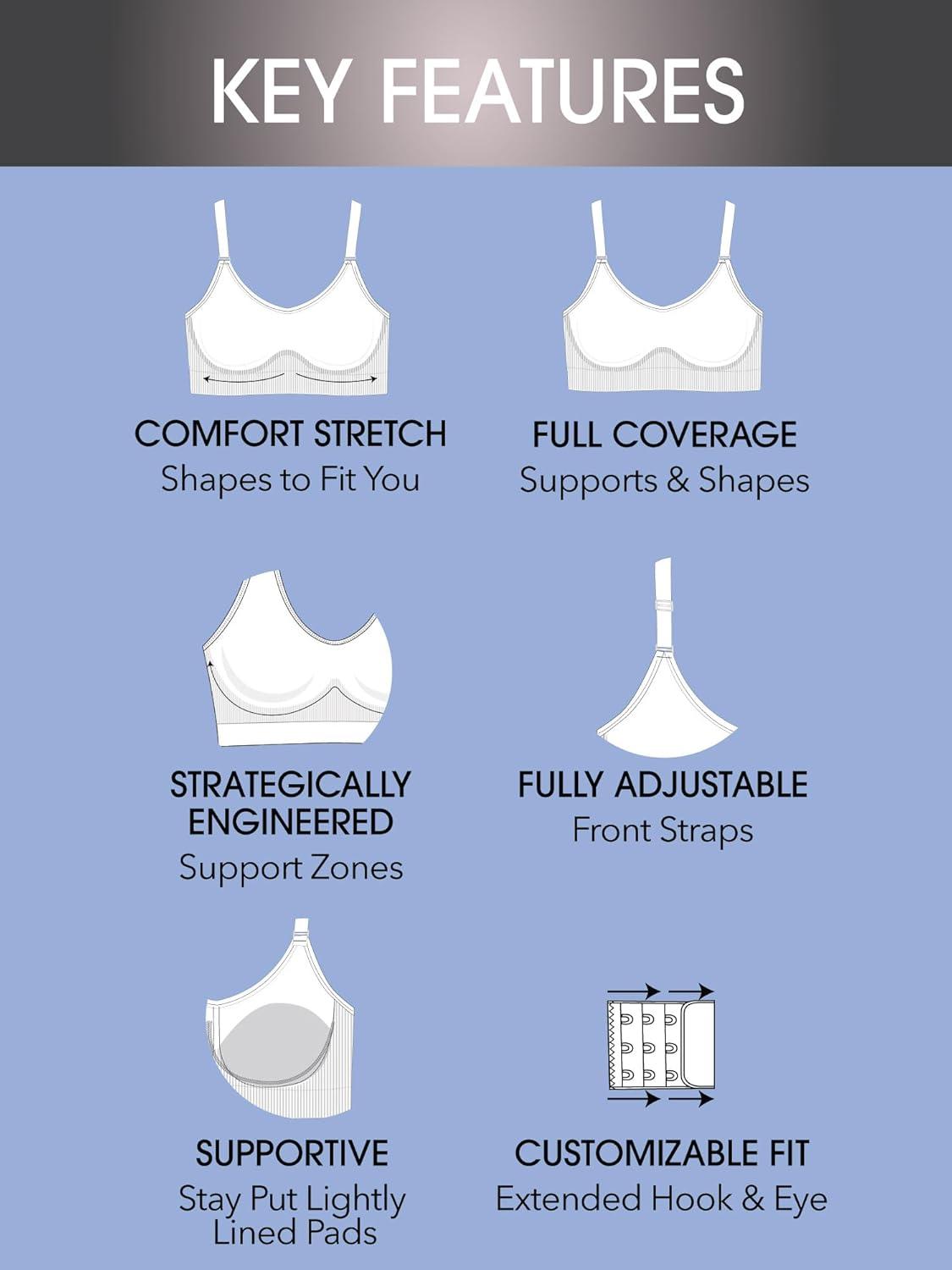 imageFruit of The Loom Womens AllDay 360 Stretch Wireless Bra Seamless DesignBlack HueLilac Whisper