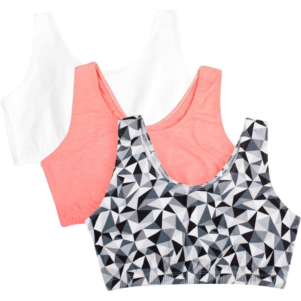 imageFruit of The Loom Womens MultiPack Tank Top Style Sports BraKaleidoscopeWhitePunchy Peach