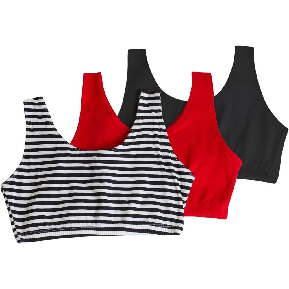 imageFruit of The Loom Womens MultiPack Tank Top Style Sports BraSkinny StripeBlack HueRed Hot
