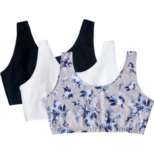 Fruit of The Loom Women’s Multi-Pack Tank Top Style Sports Bra(Rose Impression Print/White/Blue)