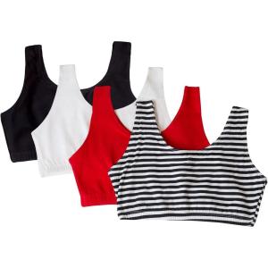 Fruit of The Loom Women’s Multi-Pack Tank Top Style Sports Bra(Skinny Stripe/Black Hue/Red Hot/White)