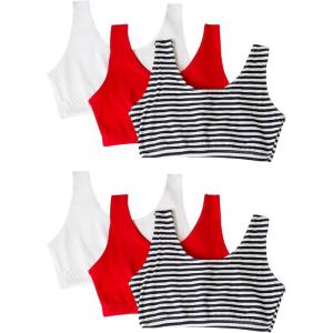 Fruit of The Loom Women’s Multi-Pack Tank Top Style Sports Bra(Skinny Stripe/Skinny Stripe/White/White/Red Hot/Red Hot)