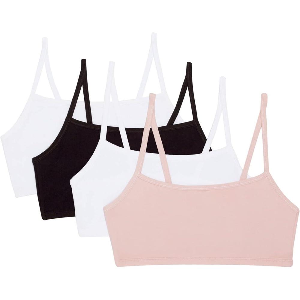 imageFruit of The Loom Womens Spaghetti Strap Cotton Sports Bra AllDay Comfort ampamp Easy MovementBlushing RoseWhiteWhiteBlack 4pack